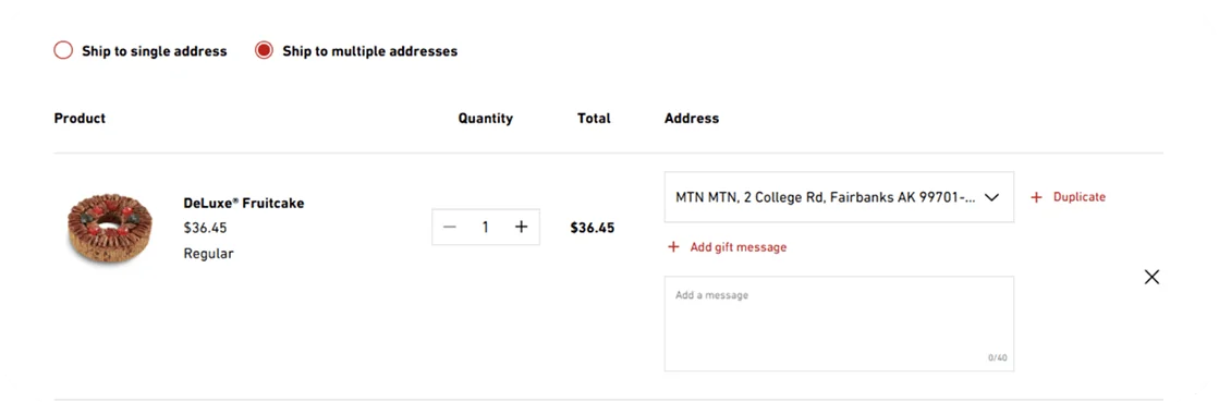 Per-recipient row with a personalized gift message field
